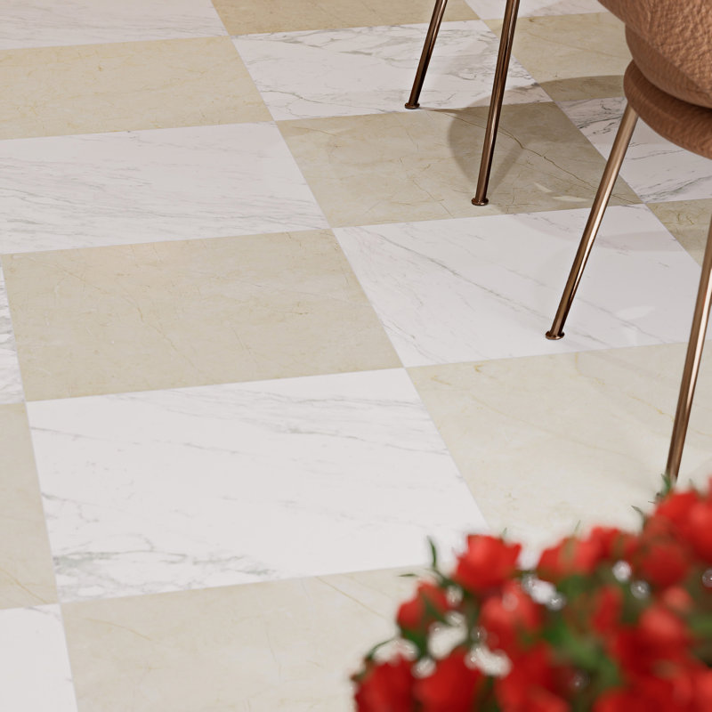 Reve Checker 23-1/2 in. x 23-1/2 in. Porcelain Floor and Wall Tile, White/Beige