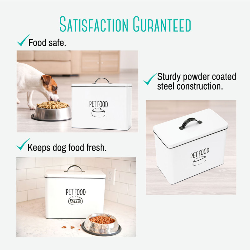 White Metal Airtight Farmhouse Pet Food Bin