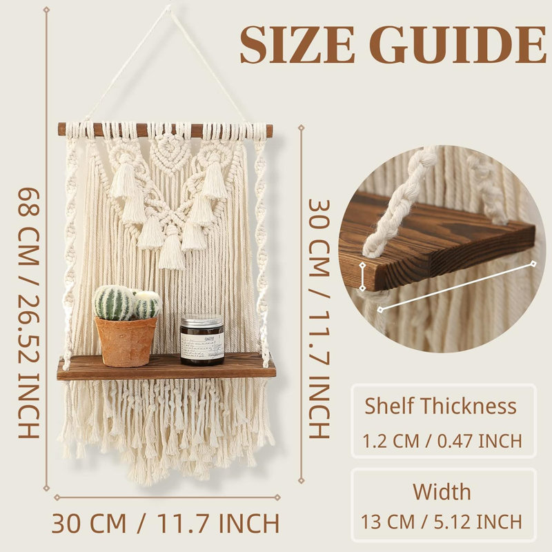 Tablette suspendue à un niveau Macramé Boho