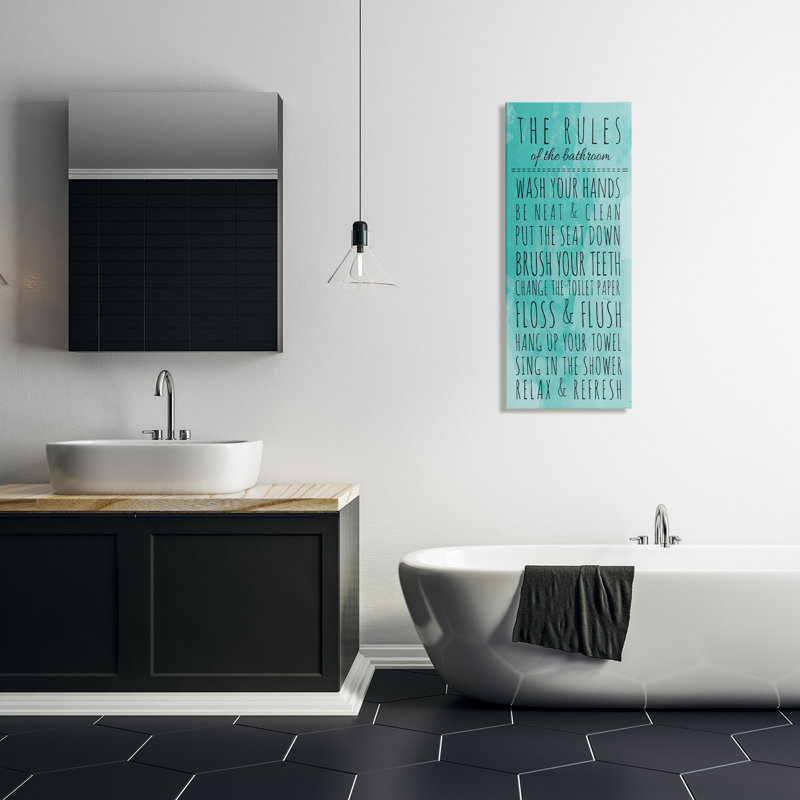 «Bathroom The Rules» par Anna Quach - reproduction d'art textuel sur toile, H 40 po x l 17 po