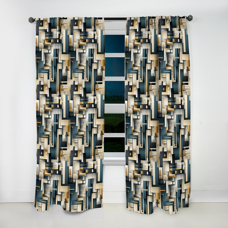 Motif géométrique doré et gris I - rideau obscurcissant abstrait - 1 panneaux, L 52 po x L 120 po