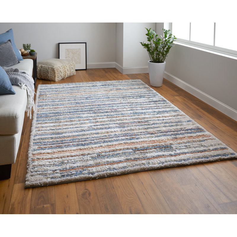 Caide Casual Stripes Polyester Area Rug, Rectangle 9' x 12'