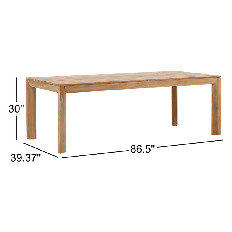 Brianna 86" Wide Outdoor Teak Wood Dining Table, Natural