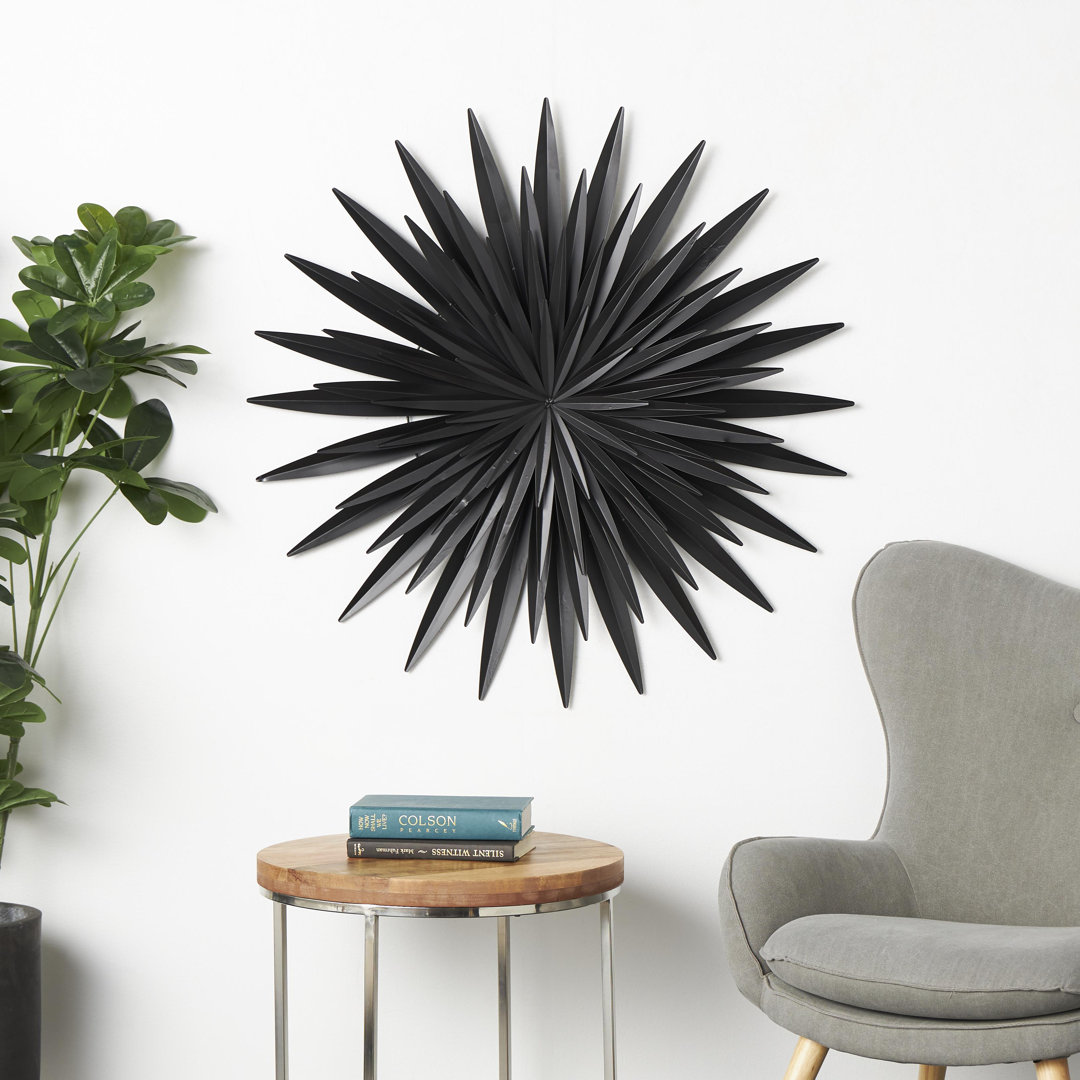 Black Metal Large Layered 3D Sunburst Black Wall Decor Ivy Bronx 