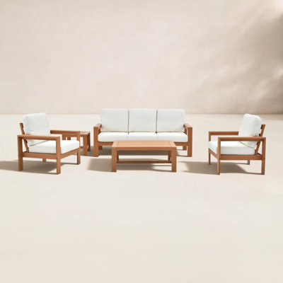 Madrid Wood 5 - Person Patio Conversation Set with Cushions