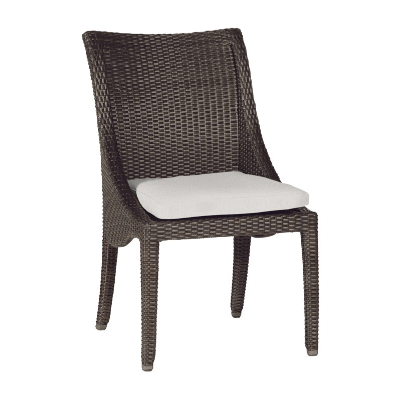 Athena Patio Dining Side Chair with Cushion, Black Walnut, Welt, Natural White