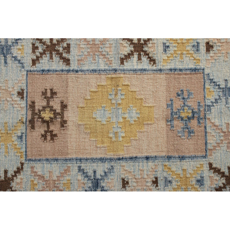Scandinavian Style Kilim Rug In Blue Pink Geometric Pattern By Rug & Kilim, Rectangle 12' x 15'