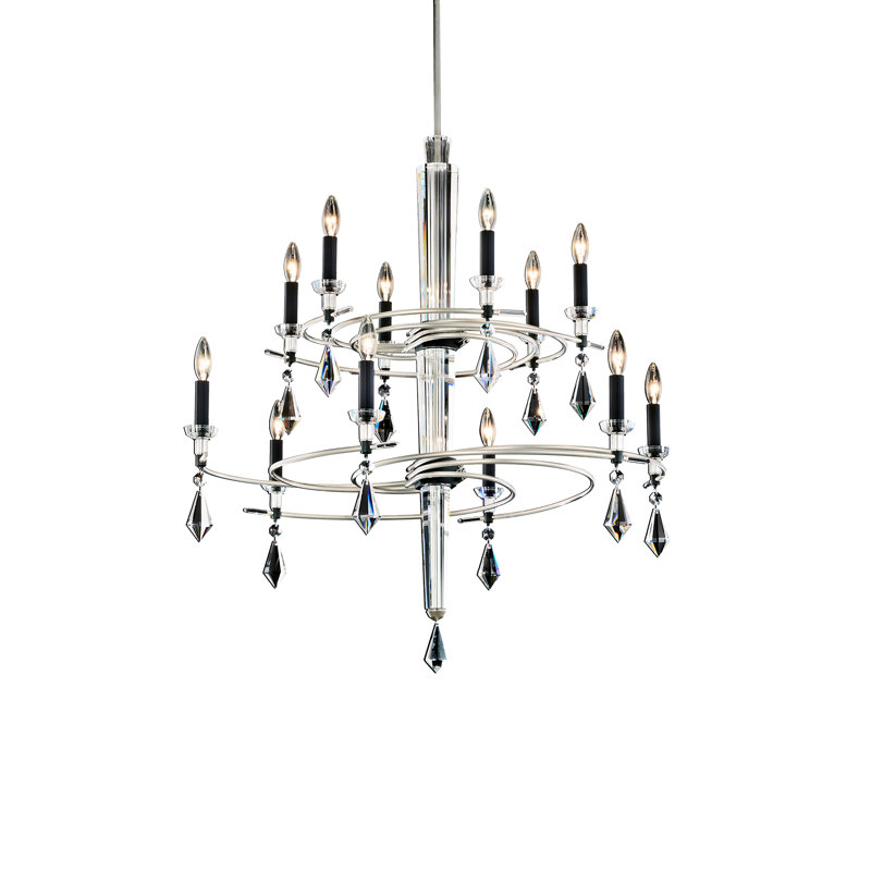Tempest 12 Light Crystal LED Chandelier, Black/Soft Silver