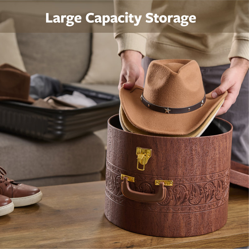 Boîte-cadeau Cowboy avec couvercle verrouillable doré, Brun, H 11 po x l 14 po x P 14 po