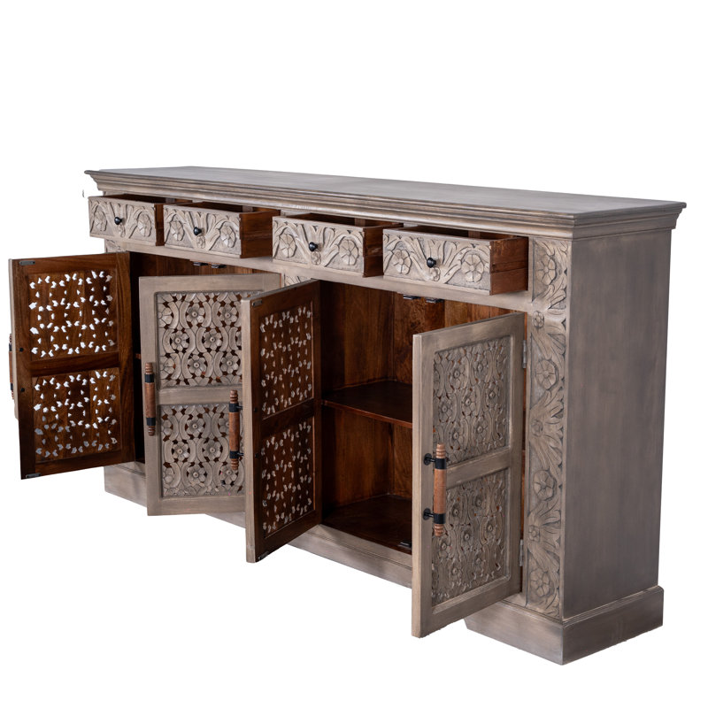 One Allium Way® 80" Inch Wide Carved Sideboard, Gray