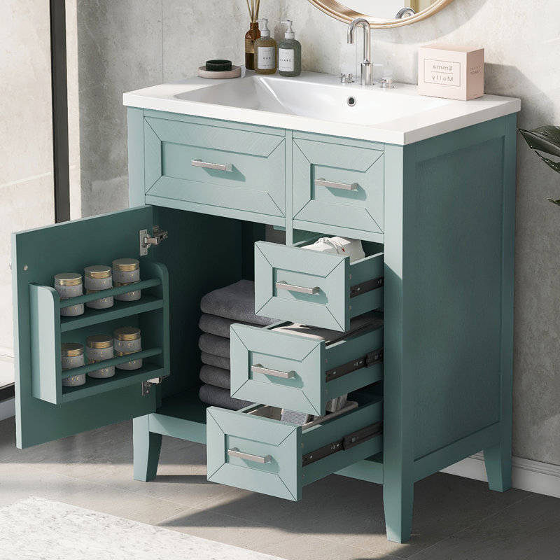 Meuble-lavabo 30 po avec lavabo, Vert, Argent argent