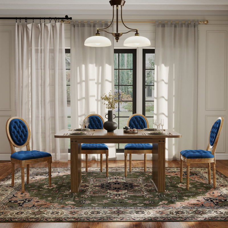 Ensemble de salle à manger Mid-Century, 5 pièces: table, 4 chaises, Bleu