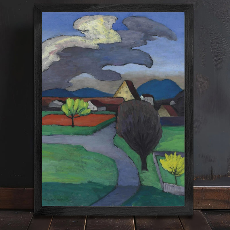 Reproduction d'art encadrée pour décor de maison moderne, arbres de route et fond de maison, H 25 po x l 17 po