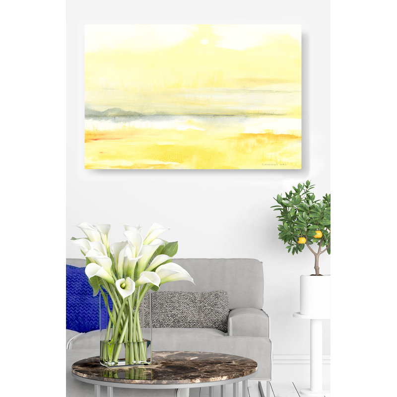 Jaune, aquarelle, abstrait, noir, blanc, doux, teinture, safran, H 16 po x l 24 po x P 1,5 po