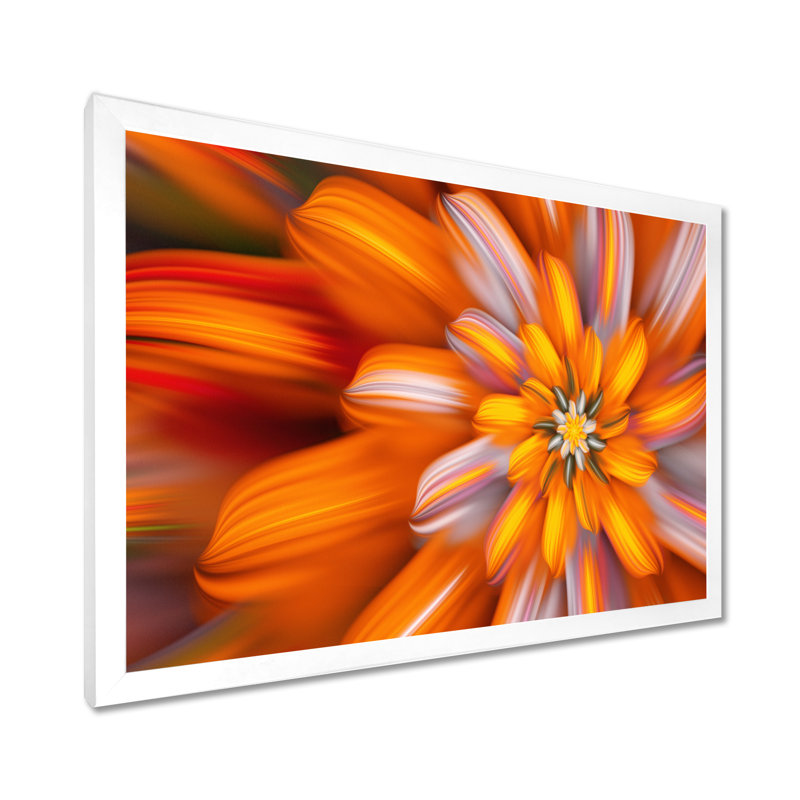 «Massive Orange Fractal Flower», reproduction d'art sur toile florale, H 16 po x l 32 po, Cadre photo blanc