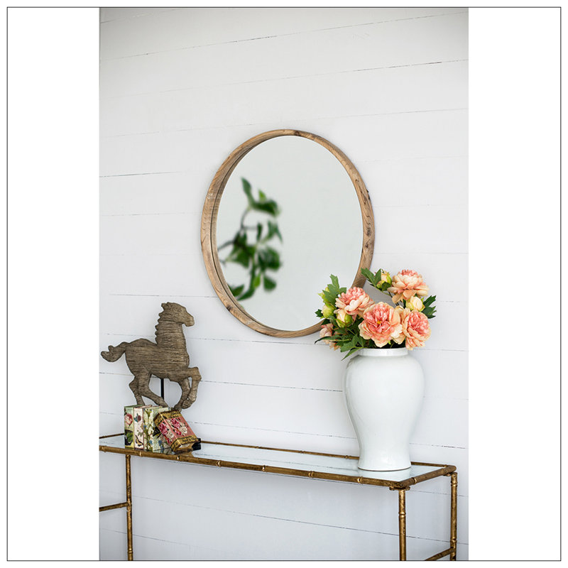 Round Wood Mirror, Wall Mounted Mirror Home Decor For Bathroom Living Room