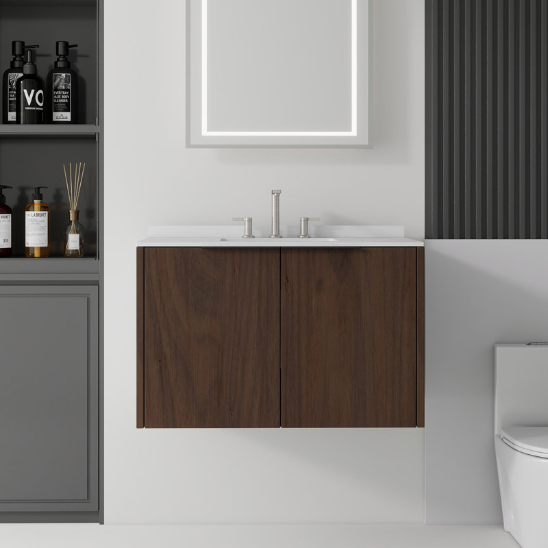 Meuble-lavabo flottant avec lavabo, Brown, 36" W
