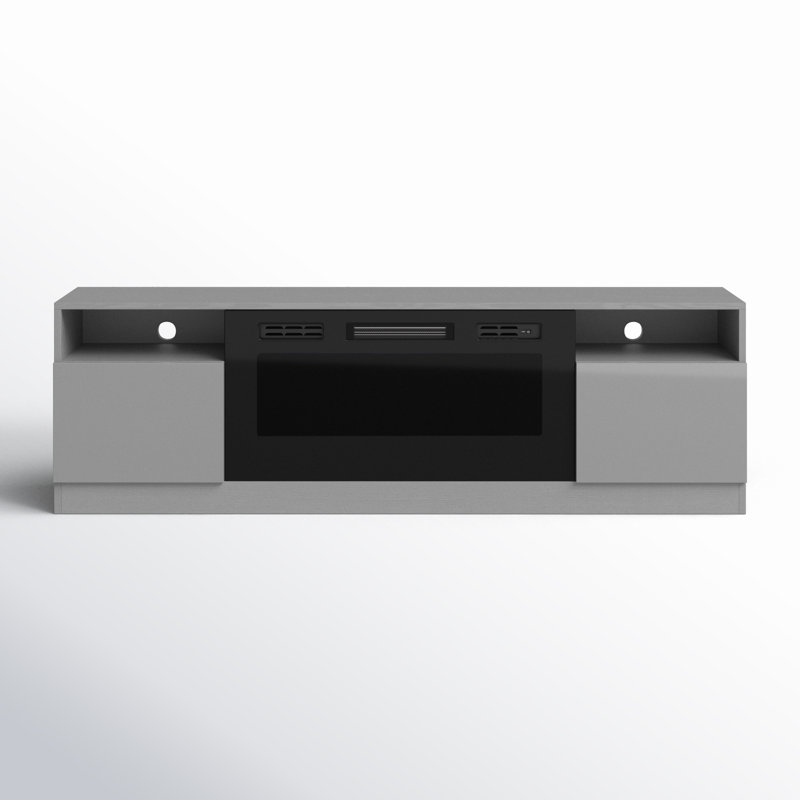 Meuble télé avec foyer électrique Bhhatu, L 70 po, Gris