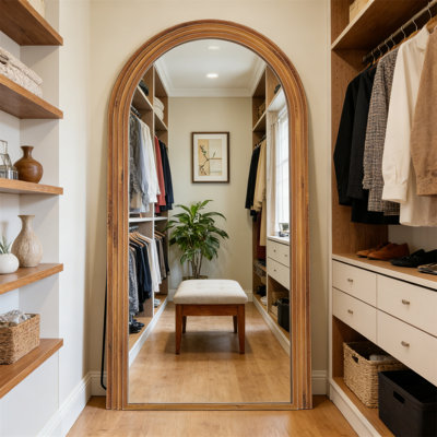 Arched Wooden Full-Length Mirror – Tall Freestanding Floor Mirror & Wall-Mounted Option, For Bedroom, Living Room, Hallway