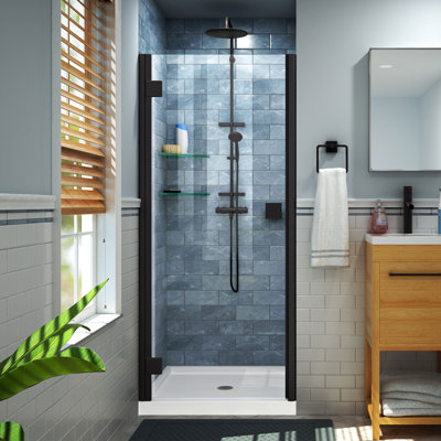 Lumen 42" x 74.75" Rectangle Hinged Shower Enclosure with Base Included Clear Glass