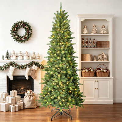 Pencil Slim Pre-Lit Hinged Artificial Christmas Tree