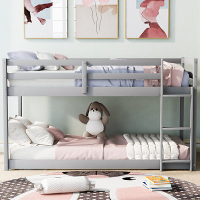 Twin Over Twin Floor Bunk Bed With Ladder