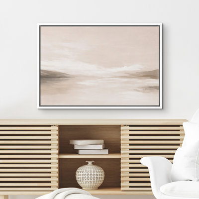 «Neutral Tone Landscape Minimalist Room Wall Decor Serene Lake & Mountain», reproduction d'art sur toile encadrée, impression sur toile