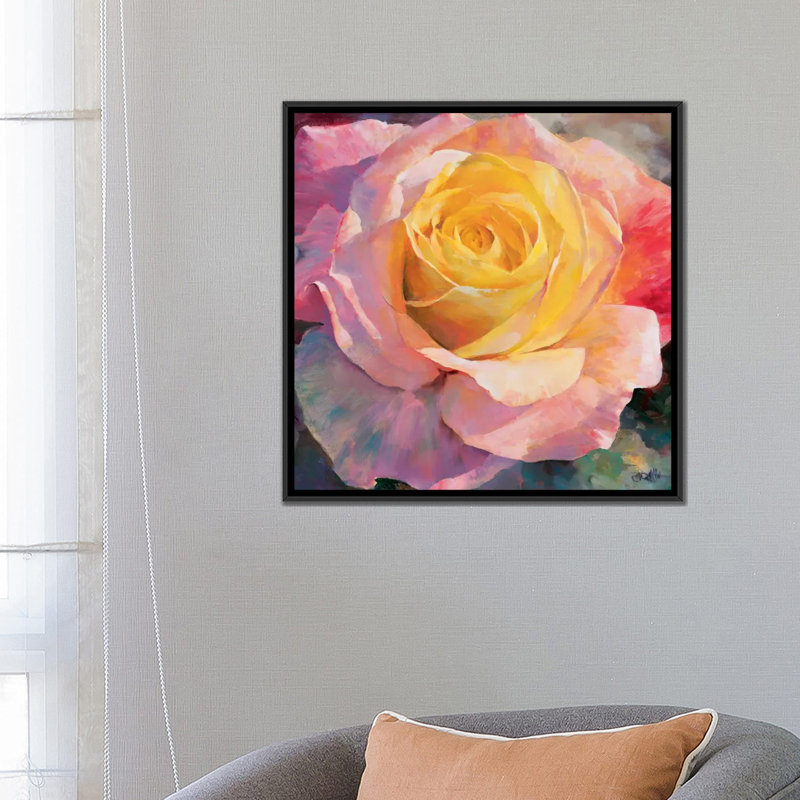 « fleur i », impression sur toile, H 37 po x l 37 po x P 1,5 po, Toile encadrée noire, Pas de tapis