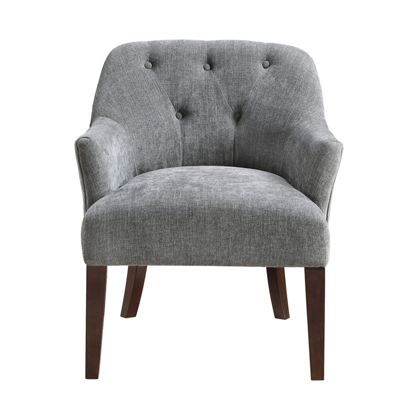 Fauteuil à dossier gris, siège en mousse et pieds en bois massif