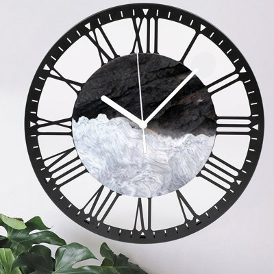 10" Round Iron Wall Clock with Silent Quartz Movement, Roman Numerals, UV-Printed Design