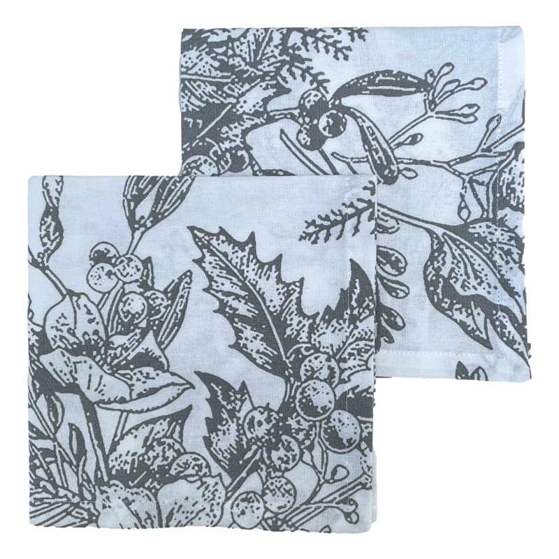 Iyana 100% Cotton Floral Square Napkin, Silver/White