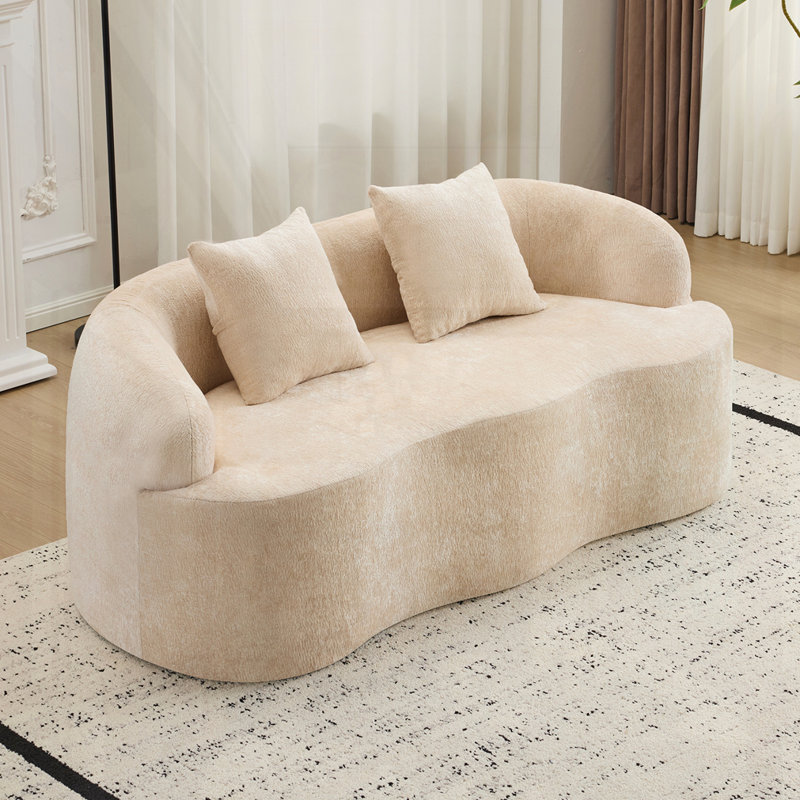 Canapé courbé avec accoudoirs arrondis, H 27,6 po x l 73,4 po x P 35 po, Beige