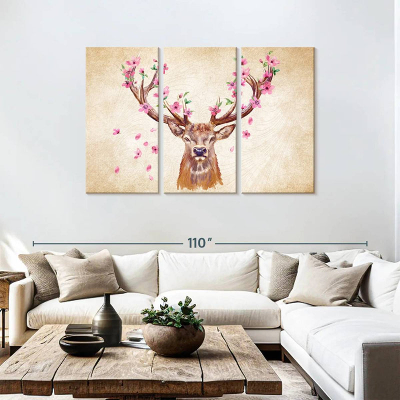 Brampt Pink Floral Deer, 48" H x 74" W
