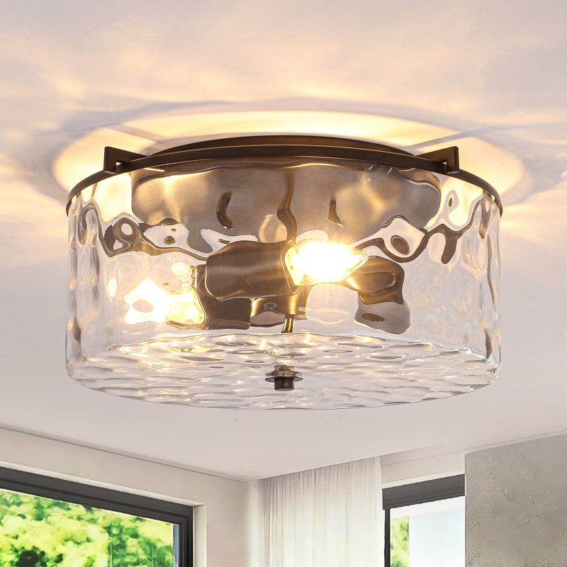 Plafonnier semi-encastré 3 lumières avec verre ondulé, Noir mat