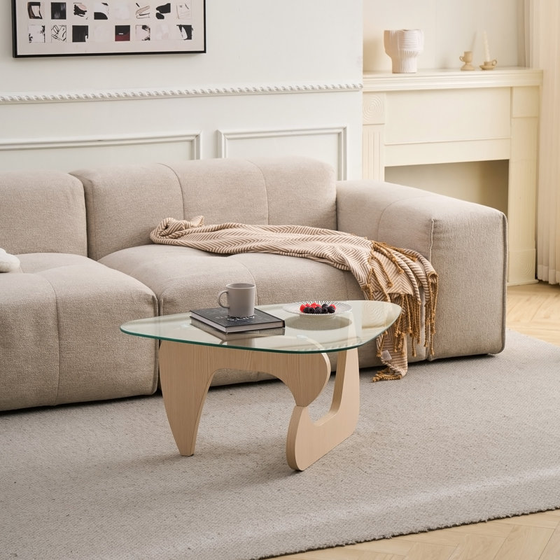 Table basse de style campagnard Century, H 15,74 po x l 35,82 po x P 25,59 po, Verre trempé / brun