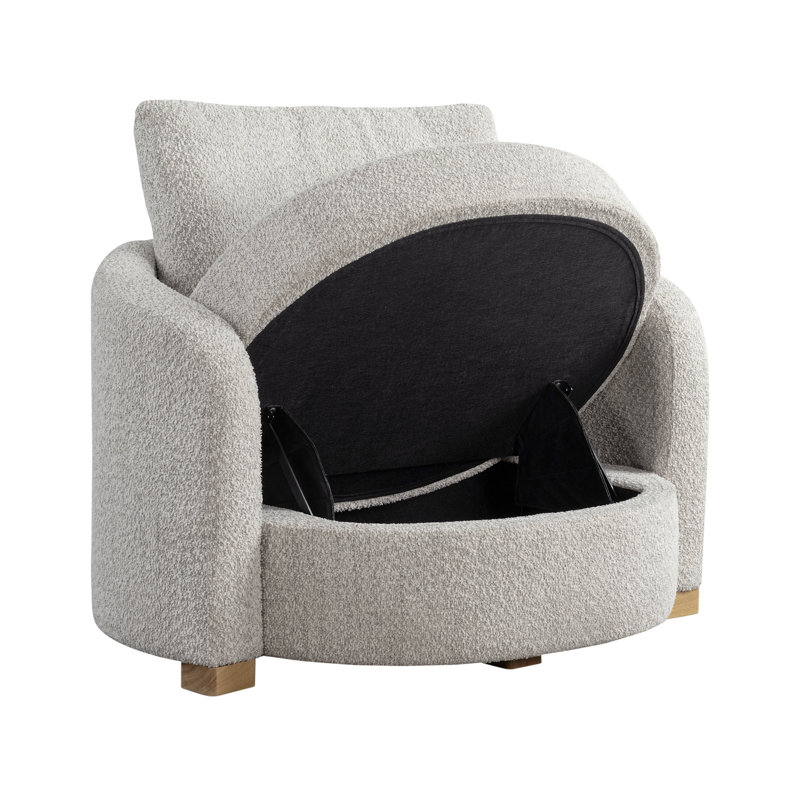 Manchester Accent Chair 44.1” Modern Farmhouse Curved Arm Easy Assembly Hidden Storage USB Power Ports Boucle Fabric
