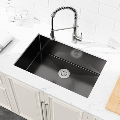Lavabo en acier inoxydable 304 fait à la main 30 po x 19 po - Poste de travail encastré noir pour utilisation avec cuve simple moderne