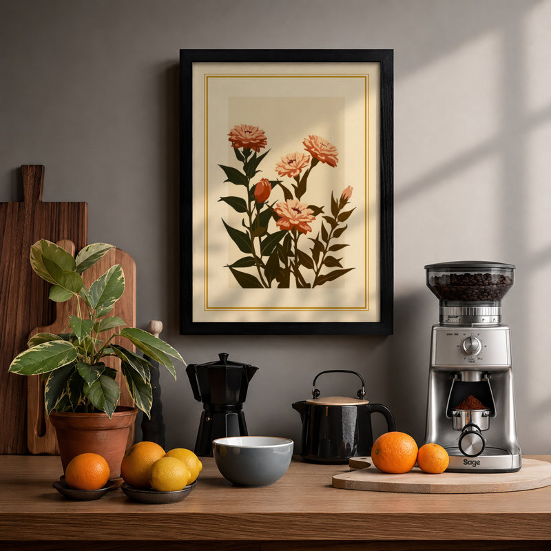 Carnation Study Botanical - Framed Print, A1 - 84.1 x 59.4 cm, Black