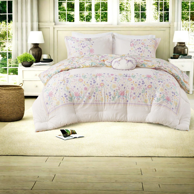 Ensemble de literie réversible coloré en coton à motif floral pour chambre d'enfant