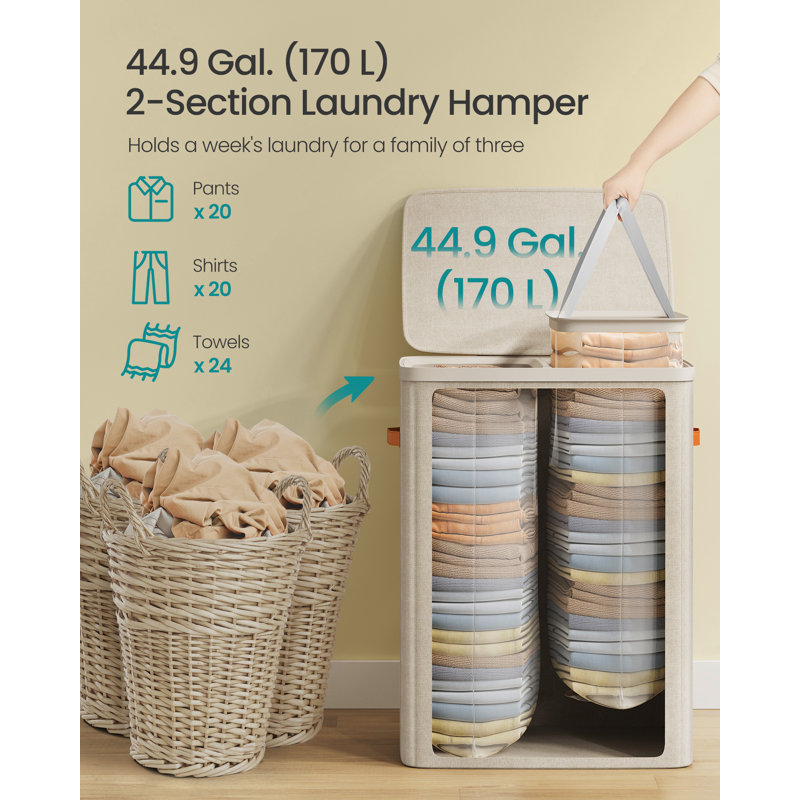 Laundry Basket With Lid, ?Ink , Beige