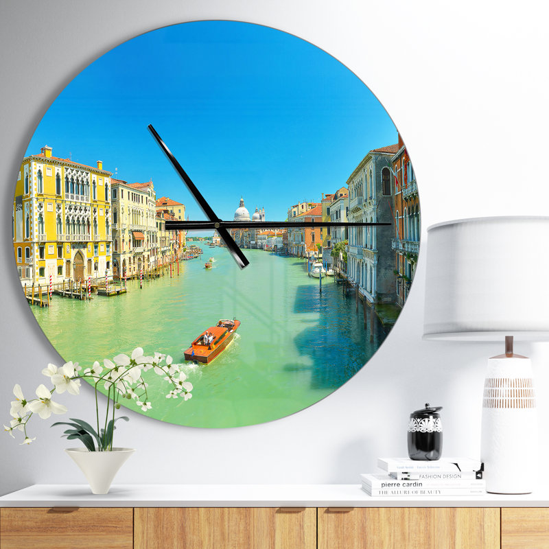 Green Grand Canal Venise - horloge murale moderne, Moyen