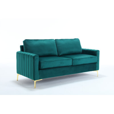 Canapé-lit de 62 po en velours, causeuse rembourrée et capitonnée, canapés de style moderne Mid-Century pour salon, chambre, bureau, petits espaces