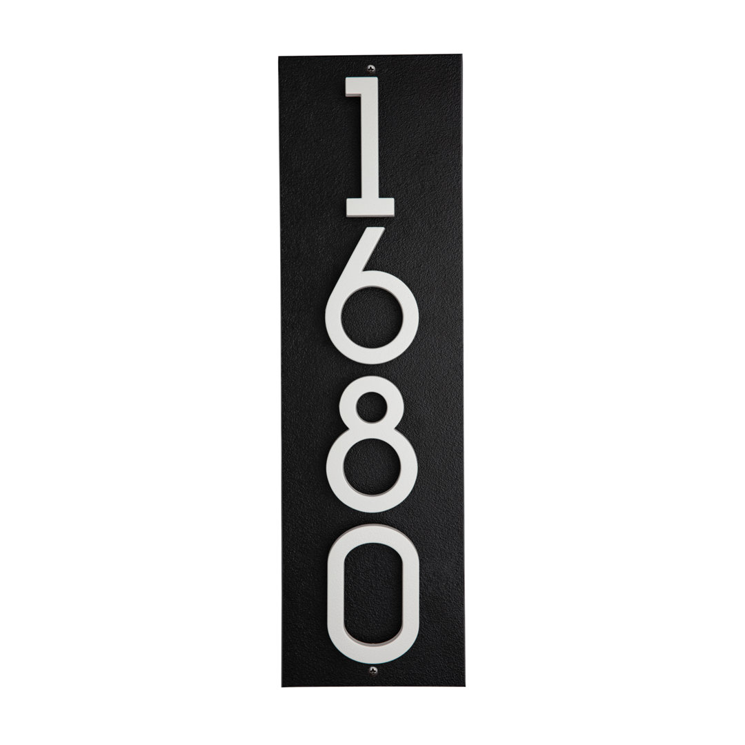Floating Stand-Off 4-Number Vertical Sign, Black /W/ White Modern Font Numbers Whitehall Products 
