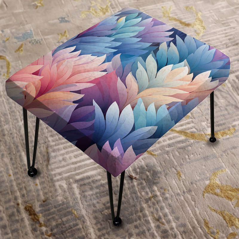 Blue And Pink Mystic Ferns Chevron Pattern - Floral Rectangle Ottoman
