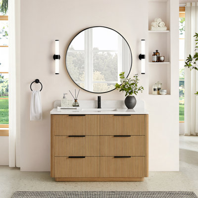 Zanica 48" Single Sink Bath Vanity in Oak Light Walnut with White Grain Composite Stone Top