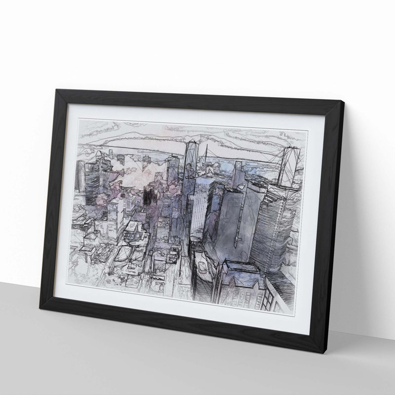Houston Texas Skyline in Abstract - Picture Frame Graphic Art Print, 27cm H x 36cm W x 2cm D, Black Framed