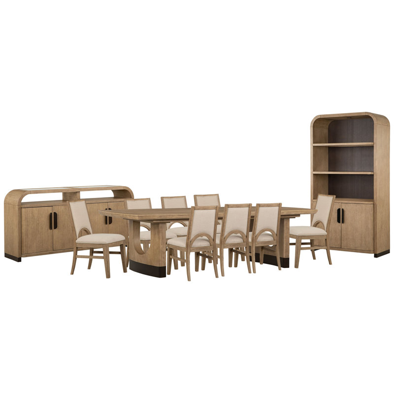 Extendable Trestle Dining Table With 8 Side Chairs Sideboard And Dining Cabinet
