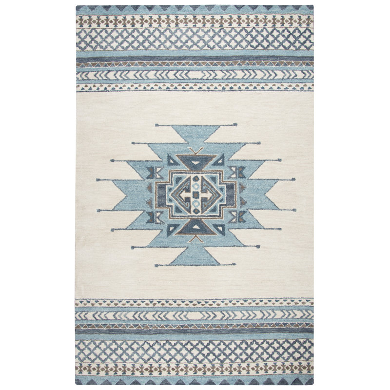Mediouna tapis touffeté à la main aqua, Rectangulaire 3 pi x 5 pi