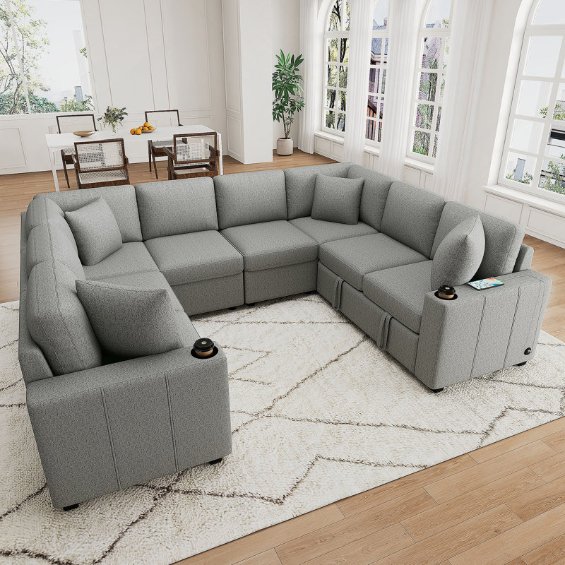 Canapé-lit modulaire convertible en U 108,7 po pour salon, gris, Gris chenille