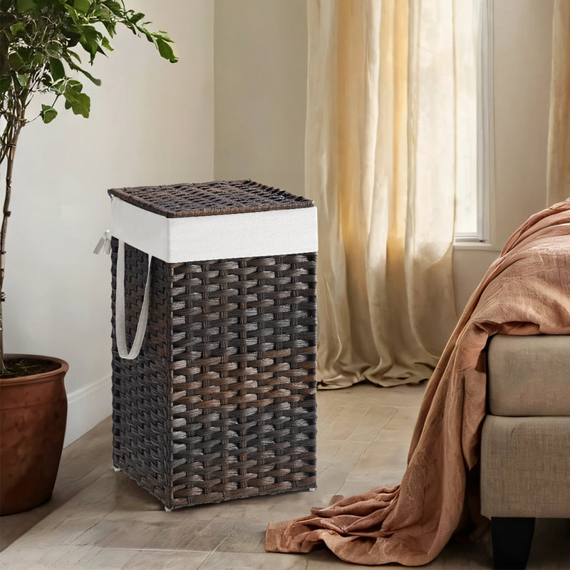 Laundry Hamper With Lid, 17.2 Gallon (65 L) Synthetic Rattan Clothes Laundry Basket With Lid And Handles, Foldable, Removable Liner